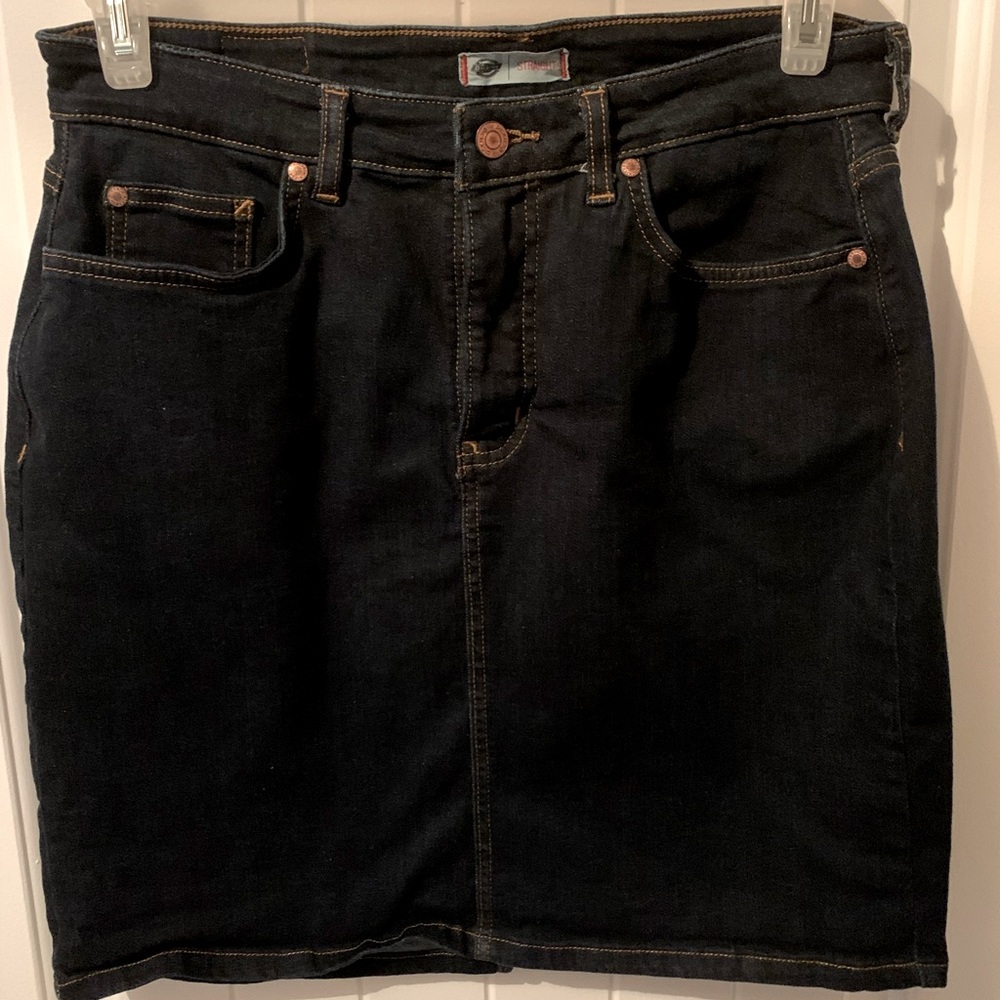 Dickies Straight 5 Pocket Rinsed Indigo Blue Denim Mini Skirt Size 12